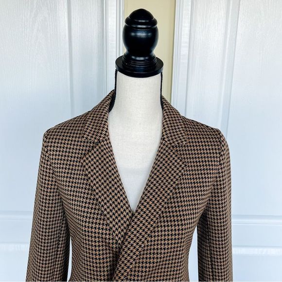 Ann Taylor Size 00 Houndstooth Caramel Brown Gold Button Side Pocket Winter Coat - Picture 3 of 14